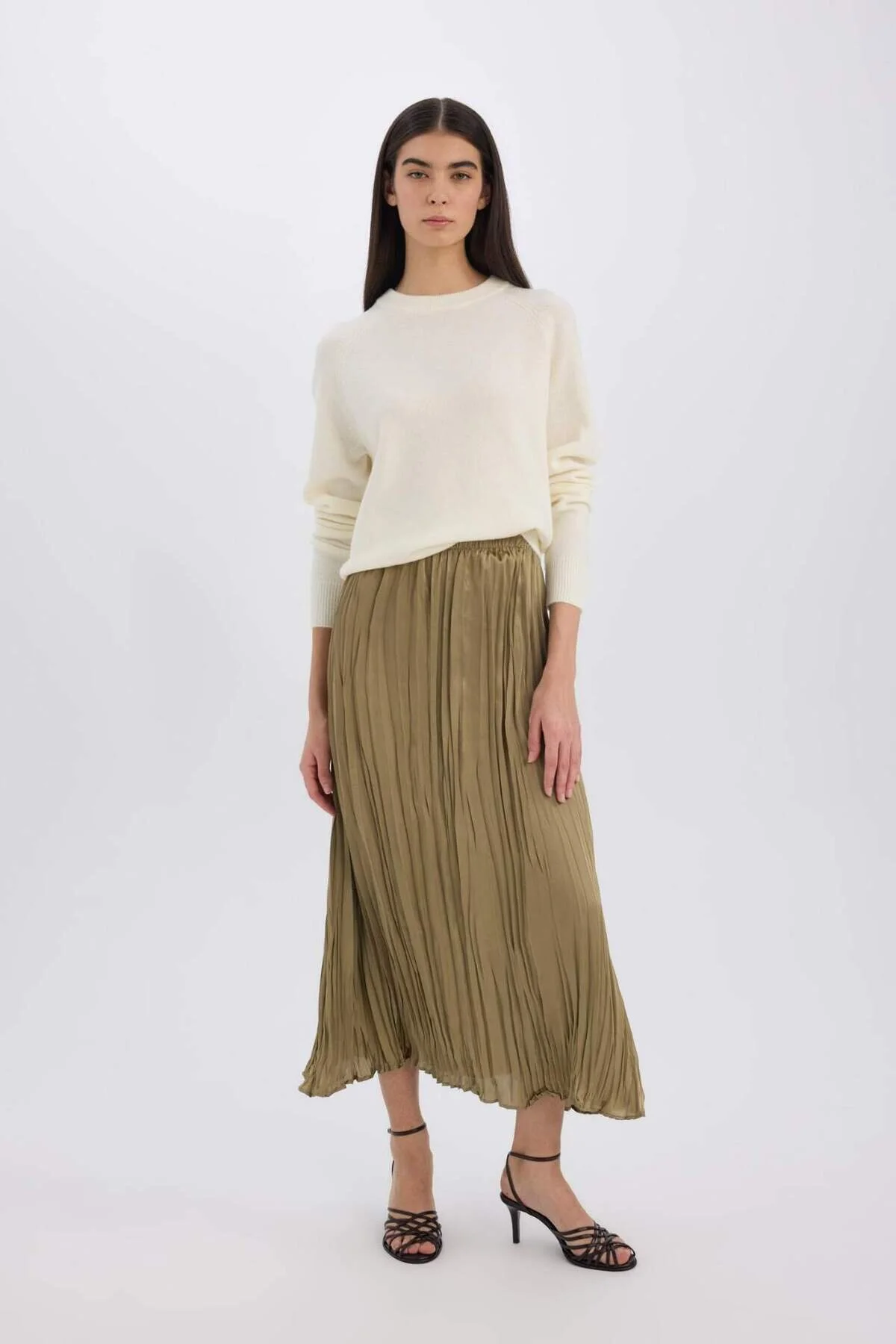 DeFacto A Kesim Yüksek Bel Saten Midi Etek - Dizi kıyafeti